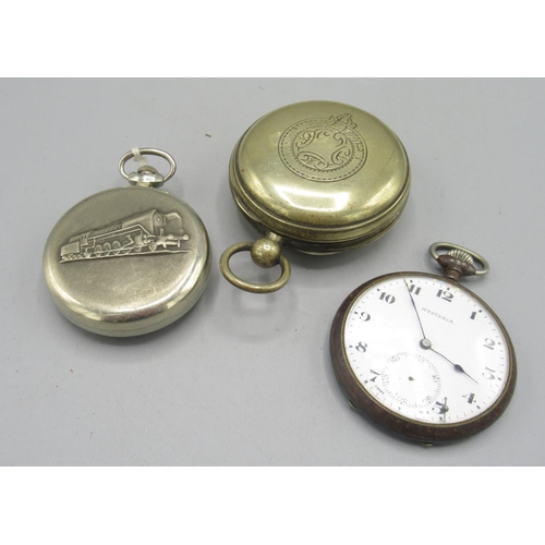 507 - Wm. Wilson, Newcastle, 19th Century plated verge Hunter pocket watch, white enamel Roman dial, engra... 