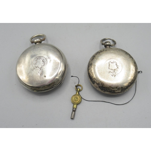 508 - Waltham Broadway Victorian silver key wound pocket watch, signed white enamel Roman dial, subsidiary... 