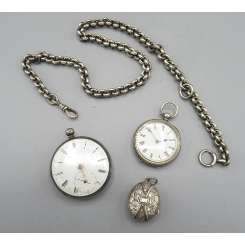 511 - Victorian silver key wound pocket watch, white enamel Roman dial, engraved double bottomed case, Lon... 