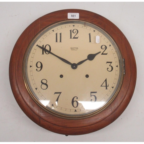 593 - Smiths Enfield, 20th Century walnut wall clock, brass bezel enclosing signed painted 12