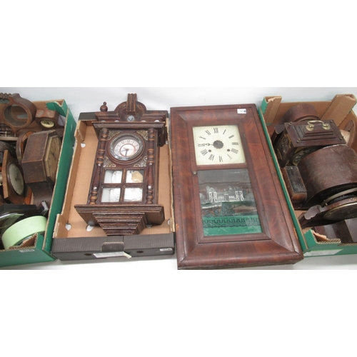 594 - Ansonia, early 20th Century walnut shelf clock, the glazed panel door door with an image of The New ... 