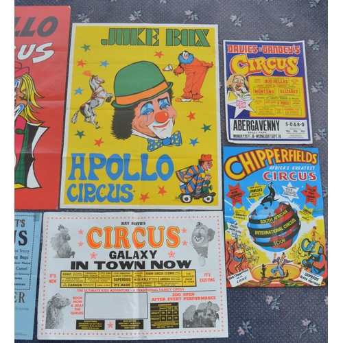 38 - Twelve circus advertising posters to include Ashton's Circus & Zoo (76x50cm), Jimmy Fossett's, Apoll... 