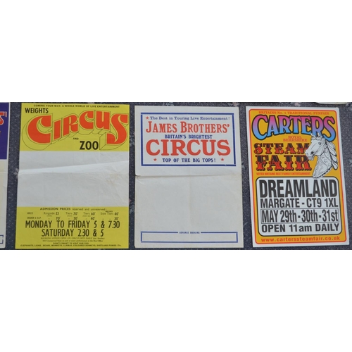 39 - Eleven circus/fair advertising posters to include Gerry Cottle, Circus Reco (75.5x50.5cm, damage to ... 