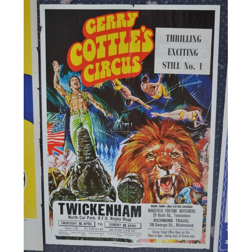 39 - Eleven circus/fair advertising posters to include Gerry Cottle, Circus Reco (75.5x50.5cm, damage to ... 