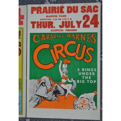 40 - Three attractive card circus advertising posters for Carson & Barnes and 2x Clyde Beatty-Cole Bros i... 