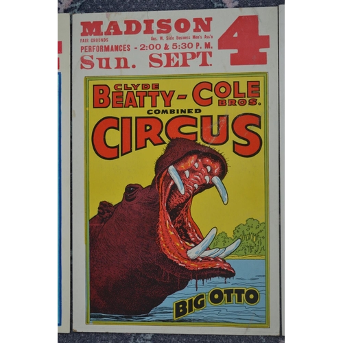 40 - Three attractive card circus advertising posters for Carson & Barnes and 2x Clyde Beatty-Cole Bros i... 