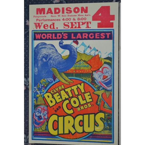 40 - Three attractive card circus advertising posters for Carson & Barnes and 2x Clyde Beatty-Cole Bros i... 