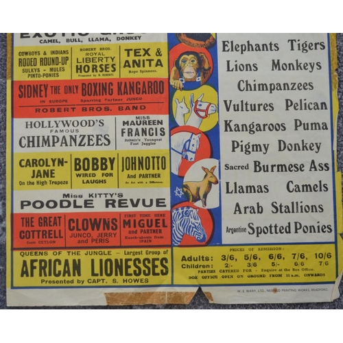 43 - Vintage W.E.Berry advertising poster for Robert Bros Circus featuring a sacred Burmese Ass, Arab Sta... 