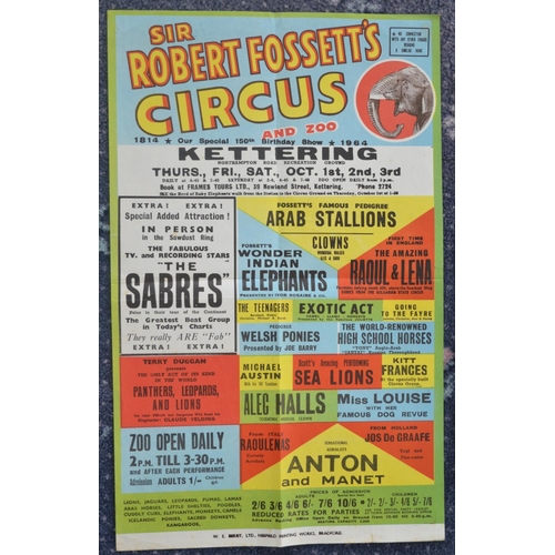 44 - Vintage W.E.Berry advertising poster for Sir Robert Fossett's Circus and Zoo featuring Fossett's fam... 