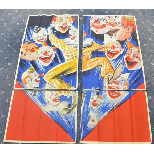 56 - Large 4 piece hoarding poster by W.E.Berry featuring clowns, total size approx 200x225cm