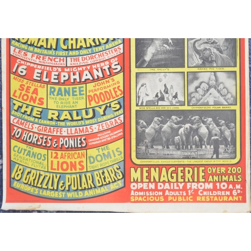 58 - Vintage W.E.Berry Chipperfield's Circus and Menagerie event advertising poster, Grimsby, featuring J... 