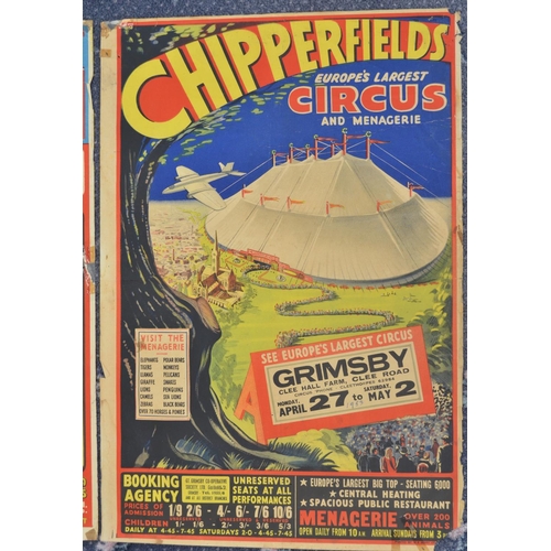 59 - Two vintage W.E.Berry Chipperfield's Circus event advertising posters, Grimsby (both with 1953 writt... 