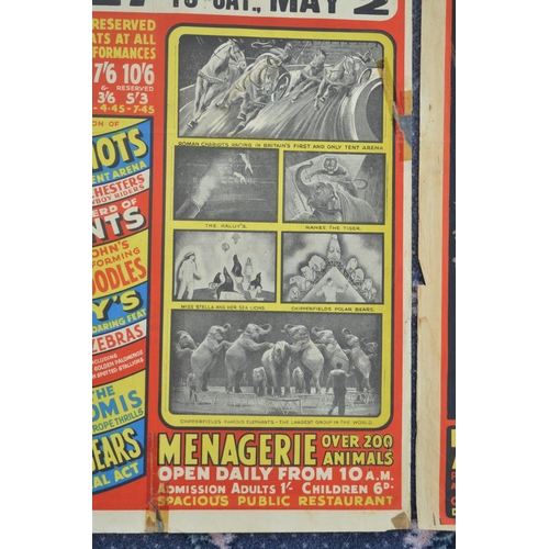 59 - Two vintage W.E.Berry Chipperfield's Circus event advertising posters, Grimsby (both with 1953 writt... 