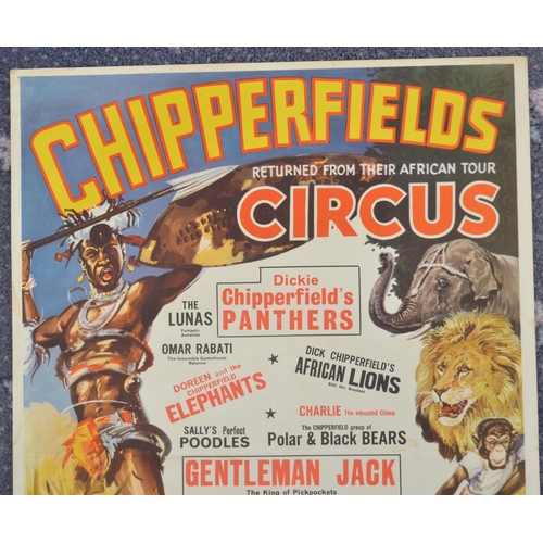 60 - Vintage Chipperfield's Circus event advertising poster (no printers name) 'Returned From Their Afric... 