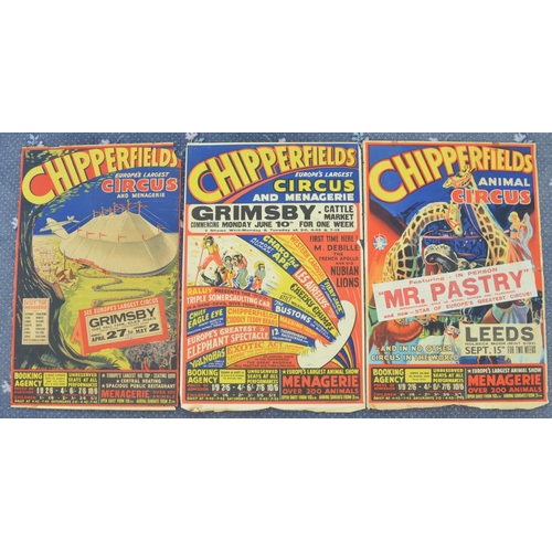 61 - Three vintage W.E.Berry Chipperfield's Circus event advertising posters (2 with 1953 written in pen ... 