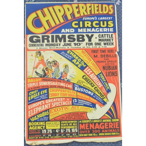 61 - Three vintage W.E.Berry Chipperfield's Circus event advertising posters (2 with 1953 written in pen ... 