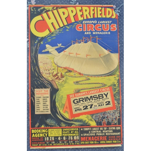 61 - Three vintage W.E.Berry Chipperfield's Circus event advertising posters (2 with 1953 written in pen ... 