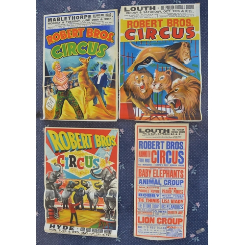 64 - Four Robert Bros Circus event advertising posters (3 by W.E.Berry), larger examples approx 50.5x76cm... 