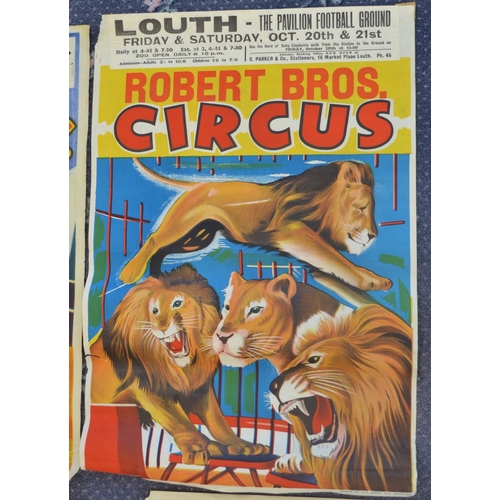 64 - Four Robert Bros Circus event advertising posters (3 by W.E.Berry), larger examples approx 50.5x76cm... 