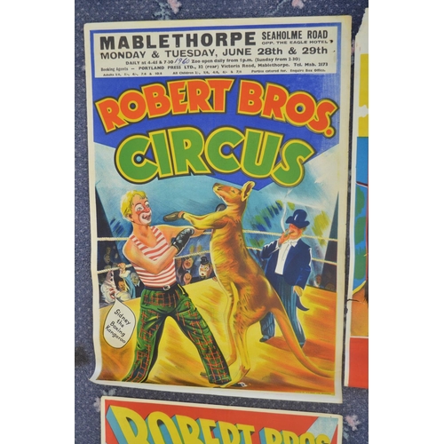 64 - Four Robert Bros Circus event advertising posters (3 by W.E.Berry), larger examples approx 50.5x76cm... 