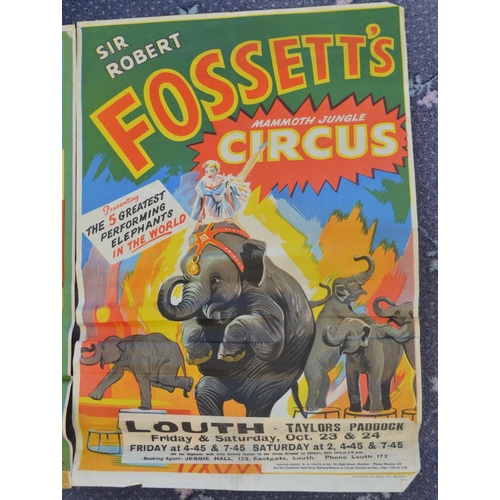 66 - Three vintage W.E.Berry Sir Robert Fossett's Circus event advertising posters for Dewsbury, Brighous... 