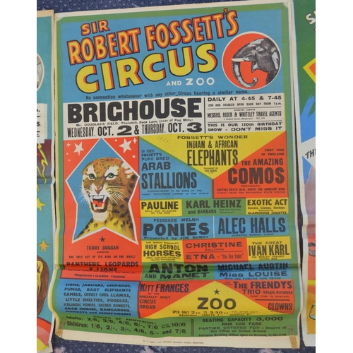 66 - Three vintage W.E.Berry Sir Robert Fossett's Circus event advertising posters for Dewsbury, Brighous... 