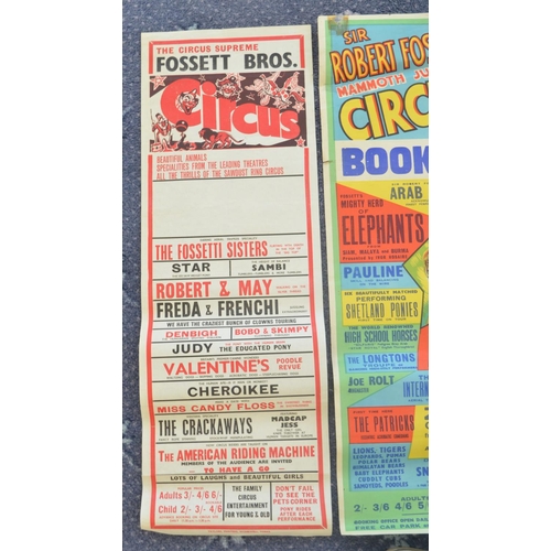 67 - Four vintage C1950's Sir Robert Fossett's Circus advertising posters (3x W.E.Berry, 1x Taylors), lar... 