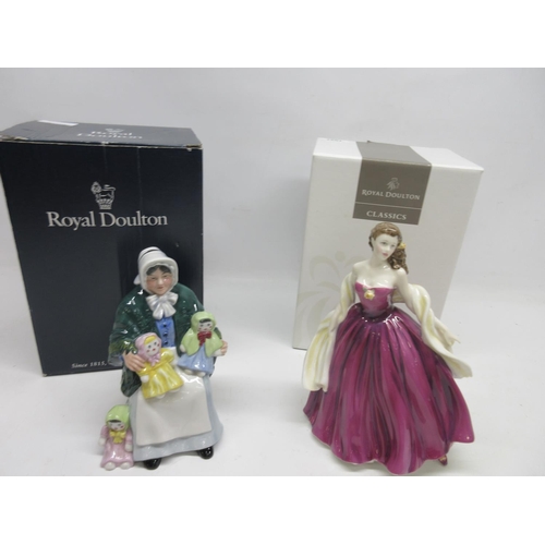 1027 - Royal Doulton Figures, Special Celebrations HN4234, with box, H22.5. The Rag Doll Seller HN2944, wit... 