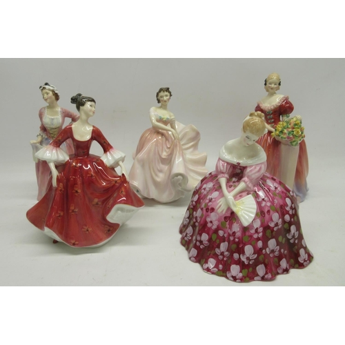 1033 - Royal Doulton figures, Mary Jane, H19.5cm. Victoria HN2471, H18.5cm. The Polka HN2156, H20.5cm. Step... 