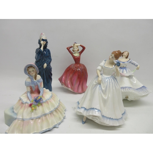 1034 - Royal Doulton figures, Daydreams HN1731, H16.5cm. Paula HN3234, H20.5cm. Masque HN2554, H22.5cm. Jul... 