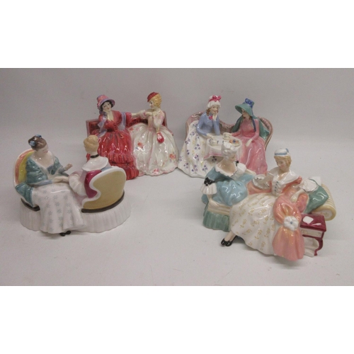 1037 - Royal Doulton figures, The Gossips HN1429, H15cm. Heart to Heart HN2276, H14.5cm. Afternoon Tea HN17... 