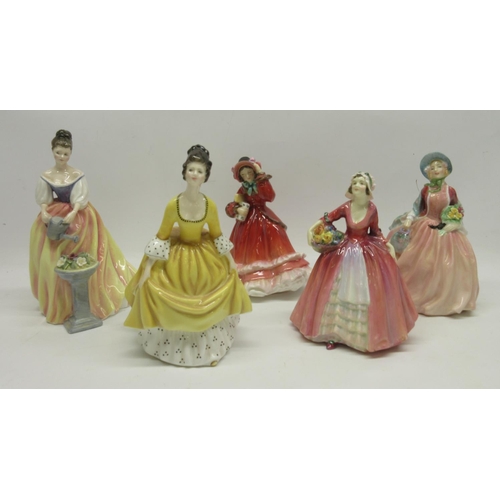 1045 - Royal Doulton figures, Christmas Time HN2110, H18cm. Honey, H18cm. Janet, H17cm. Coralie HN2307, H19... 