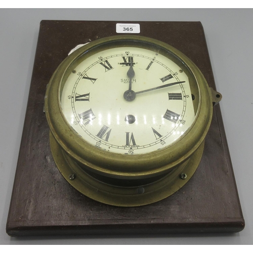 365 - Smith Astral 8 day brass bulkhead clock, signed 6