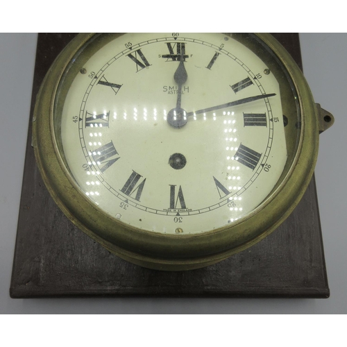 365 - Smith Astral 8 day brass bulkhead clock, signed 6