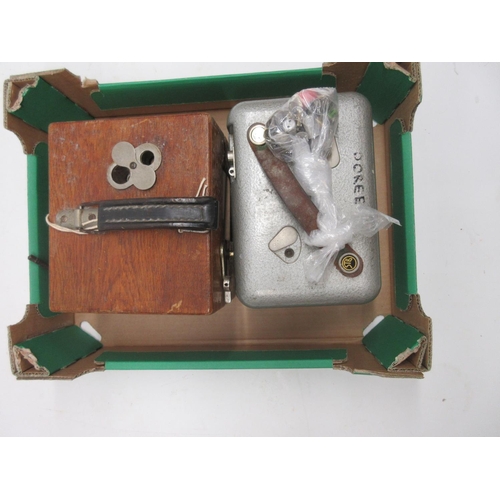 366 - Easy-Way cased pigeon timing clock, no. 103243, W15cm and one other (2)