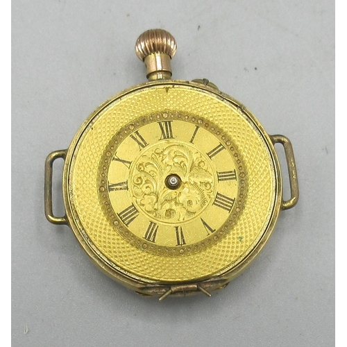 516 - D. F. & C. Swiss ladies 9cy gold pin set wristwatch converted from a fob watch, gold tone engine tur... 