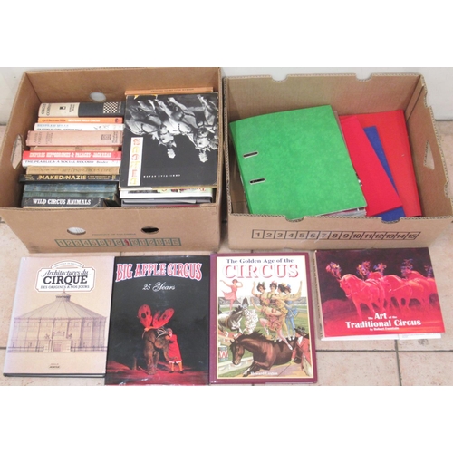 123 - Collection of Circus related books to inc. 2 folders of King Pole Magazines (2 boxes)