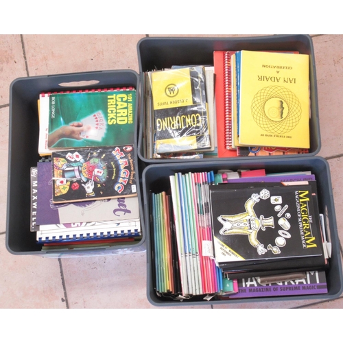 127 - Collection of magic and magician related books and magazines in 3 boxes to inc. The Magigram magazin... 