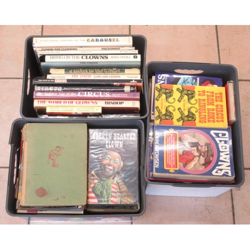 128 - Collection of Circus and Clown related books in 3 boxes