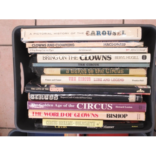 128 - Collection of Circus and Clown related books in 3 boxes