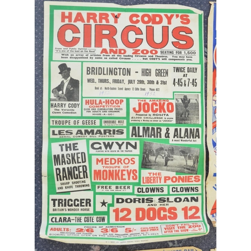 70 - Collection of vintage Harry Cody's Circus event advertising posters (early 1950's-60's) to include B... 