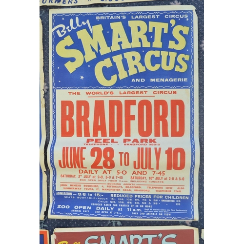 71 - Collection of Billy Smart's Circus event advertising posters mostly 1950s'-60's including Leicester,... 