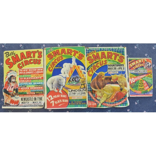 72 - Four vintage Billy Smart's Circus event advertising posters (1954-60) to include Scunthorpe, Newcast... 