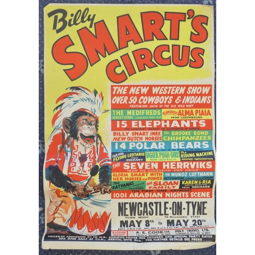 72 - Four vintage Billy Smart's Circus event advertising posters (1954-60) to include Scunthorpe, Newcast... 