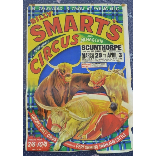 72 - Four vintage Billy Smart's Circus event advertising posters (1954-60) to include Scunthorpe, Newcast... 