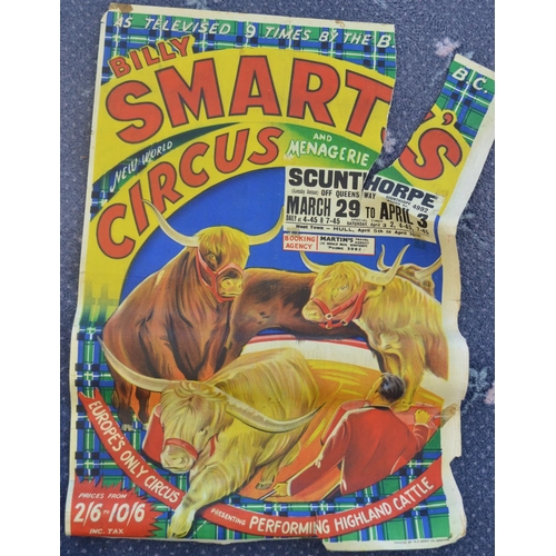 72 - Four vintage Billy Smart's Circus event advertising posters (1954-60) to include Scunthorpe, Newcast... 