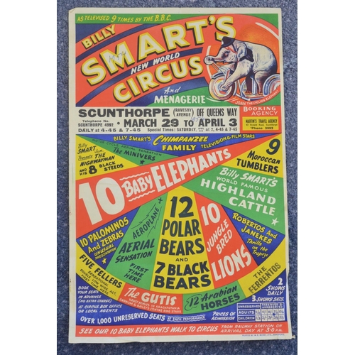 72 - Four vintage Billy Smart's Circus event advertising posters (1954-60) to include Scunthorpe, Newcast... 