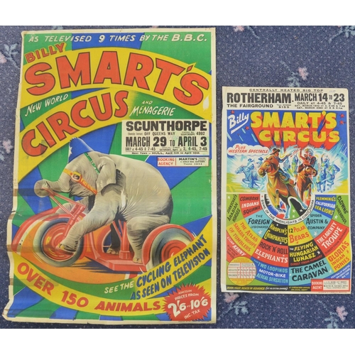 73 - Two vintage W.E.Berry Billy Smart's Circus event advertising posters (1950s) to include Scunthorpe a... 