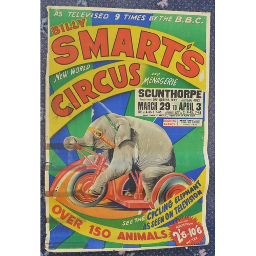 73 - Two vintage W.E.Berry Billy Smart's Circus event advertising posters (1950s) to include Scunthorpe a... 