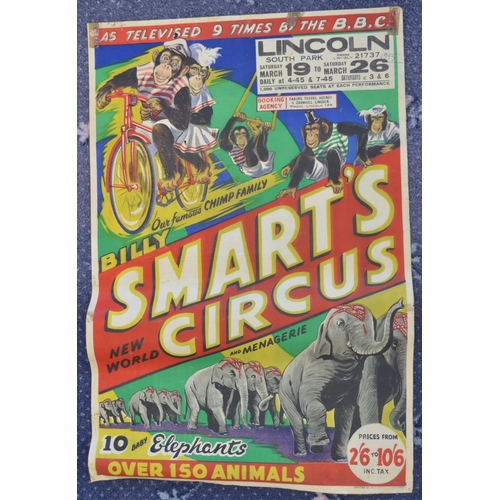 74 - Vintage W.E.Berry Billy Smart's Circus Lincoln event advertising poster (Circa mid 1950s), size appr... 